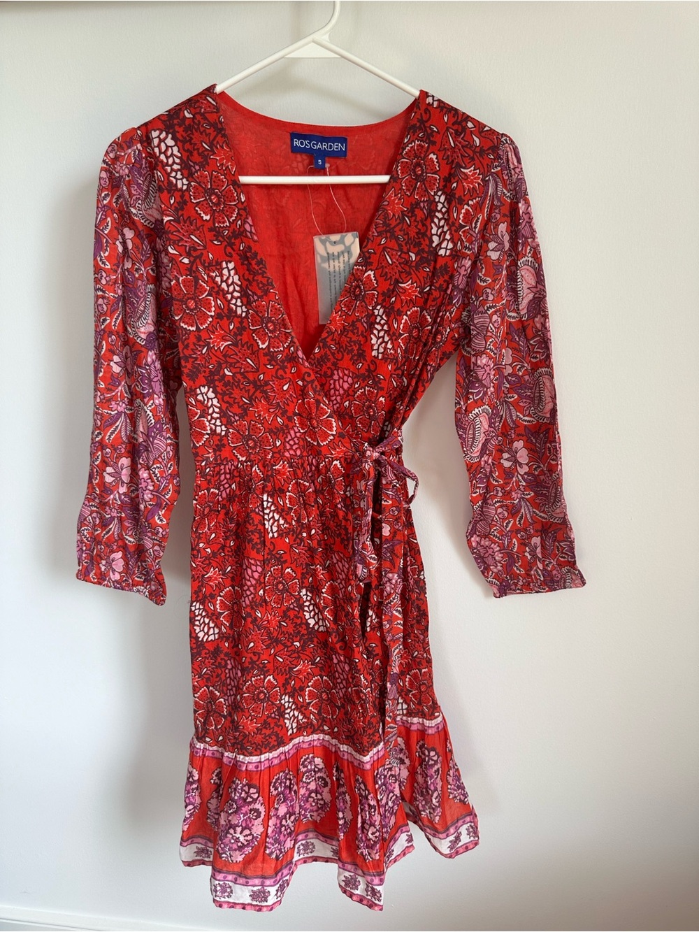 Ro’s Garden Red Floral Wrap Dress
Size S  NWT